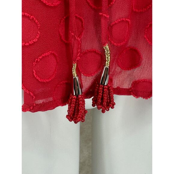 Soft Surroundings Top Women Large Red Besito Polka Dot Sheer Ruffle Tassels Boho - Picture 3 of 10